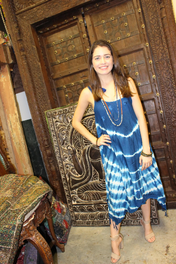 Women Tank Dress, Blue White Tie-Dye Strap Dresses Beach Bohemian Midi Dress XS/S