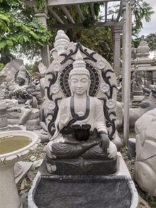  PRE ORDER Natural Stone Buddha Garden Fountain Statue Handcarved Gray Granite