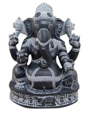 PRE ORDER Natural Stone Ganesha Garden Statue Handcarved Black Granite Stone