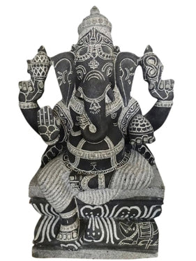 PRE-ORDER Granite Stone Ganesha Garden Statue Handcarved Gray Granite