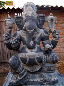  Natural Granite Stone Ganesha Garden Statue Handcarved Gray Granite