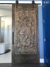 Vintage Indian Barn Door Panel Dancing Krishna Carving Wall Hanging 72