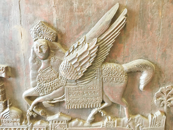 Antique Al-Buraq Wall Sculpture, Rustic Old World Stallion HandCarved Wall Decor