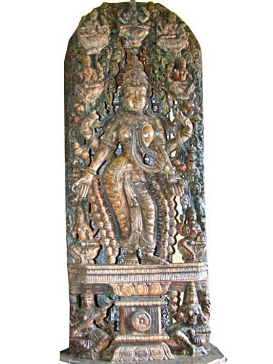 Antique Ashtalakshmi Lotus Temple Statue Goddess Sculpture