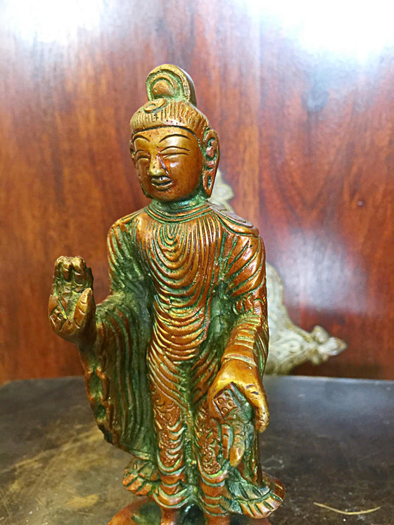 Vitarka mudra Standing Buddha Brass Statue Yoga