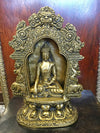 Meditating Buddha Temple Sculpture Yali Lion Arch Frame Brass Statue