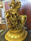 Carved Brass Statue Indian Krishna Statue Playing Flute with Cow Idol