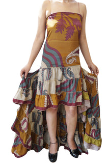  BOHO GIRL Swirling Hi Low Dress Recycled Sari Autumn M/L
