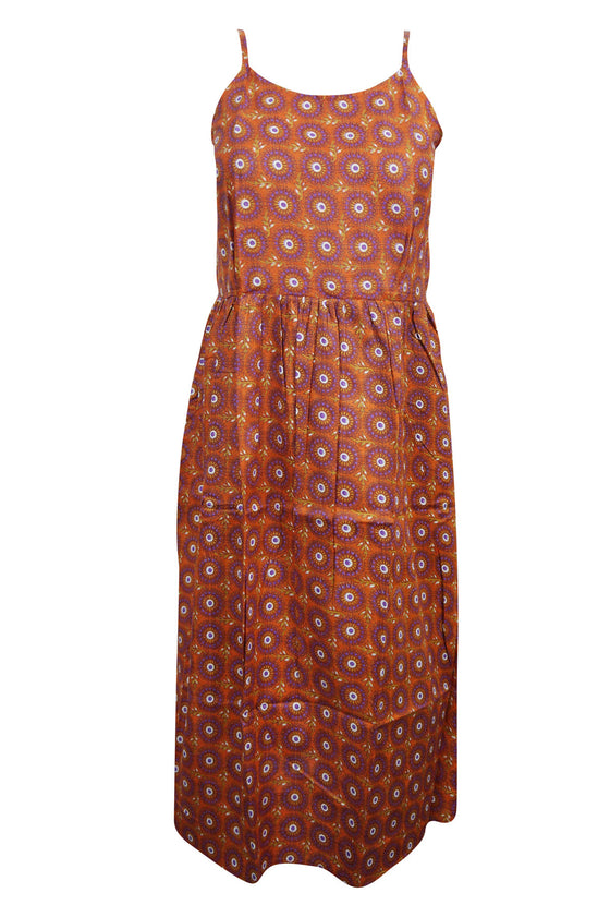 Strap Dress, Summer Rust Floral Print Straps Cotton S