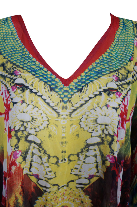 Womas Beach Caftan Tunic Dress Vibrant Shades Coverup Kaftan 3XL