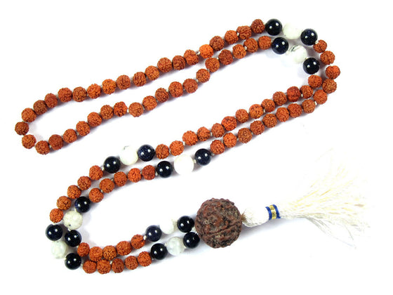 BALANCE Mala Beads Necklace Black Onyx Moon Stone Rudraksha