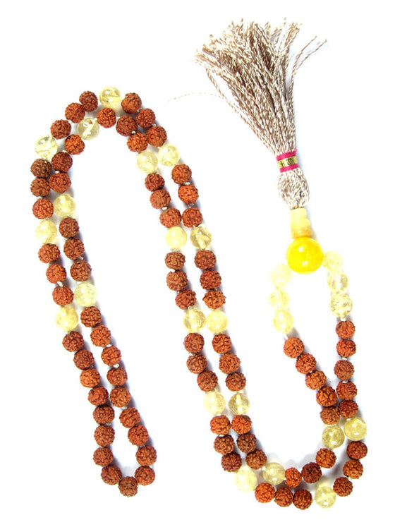 RELATIONSHIPS Yellow Citrine Mala Beads Rudraksha Prayer Chakra Stone