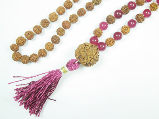 Love Meditation Mala Handmade Pink Jade Rudraksha Prayer Beads Mala