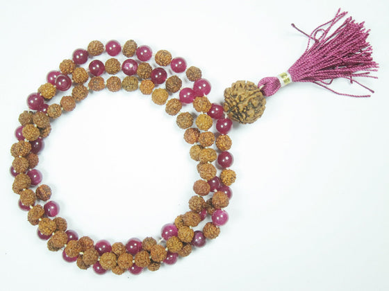 Love Meditation Mala Handmade Pink Jade Rudraksha Prayer Beads Mala