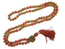  Meditation Prayer Mala Beads Red Coral Rudraksha Healing Chakra Mala