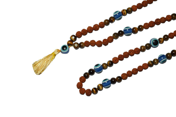 Evil Eye Healing Stone Necklace Rosewood Rudraksha Mala Beads
