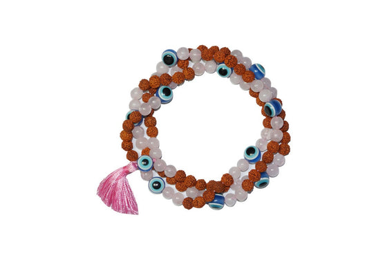 Rose Quartz Mala Handmade Beads Evil Eye Energy Stone Healing Mala