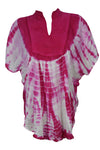Boho Kimono Kaftan, Beach Cover, Pink Tie Dye Hippie Tunic XL