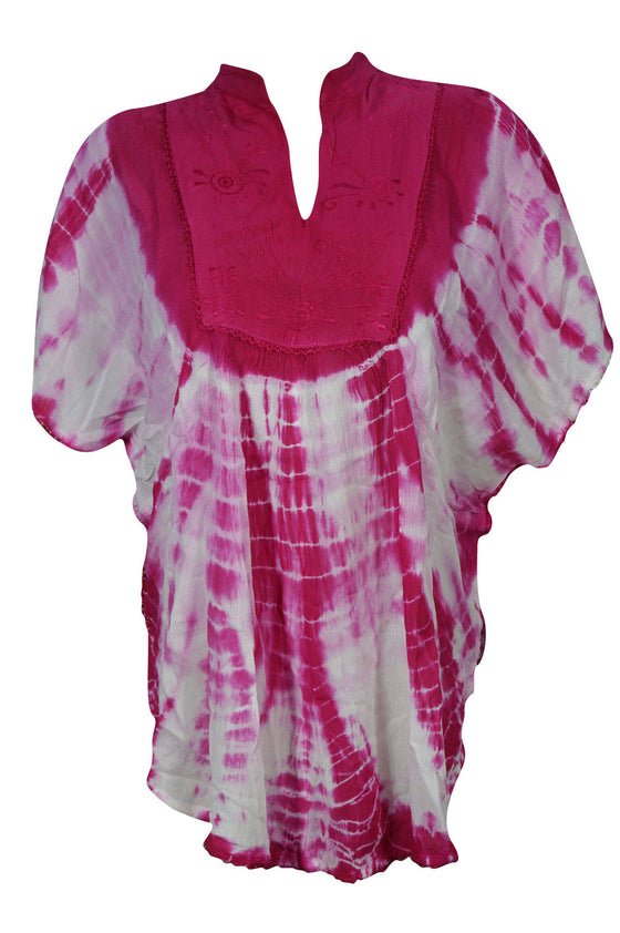 Boho Kimono Kaftan, Beach Cover, Pink Tie Dye Hippie Tunic XL