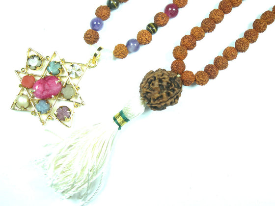 Nine Planet Yoga Mala Handmade Navratna Stone Japa Mala Beads