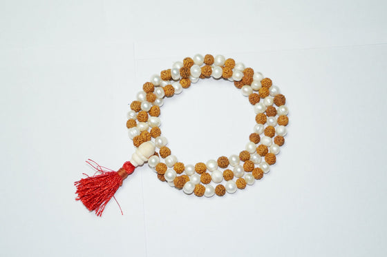 Shiva Shakti Yoga Mala Beads Clearing Energies Moon Pearl Rudraksha Mala
