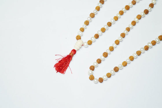 Shiva Shakti Yoga Mala Beads Clearing Energies Moon Pearl Rudraksha Mala