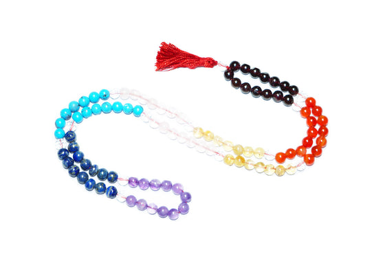 Chakra Balance Yoga Mala Beads Turquoise Amethyst Lapiz Crystal