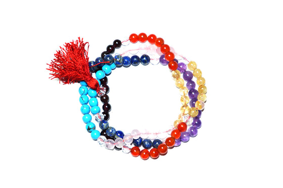 Chakra Balance Yoga Mala Beads Turquoise Amethyst Lapiz Crystal