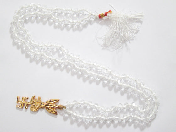 Yoga Mala Beads Crown Chakra Crystal Quartz Mala Trishakti om Pendant