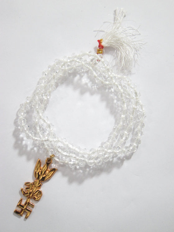 Yoga Mala Beads Crown Chakra Crystal Quartz Mala Trishakti om Pendant