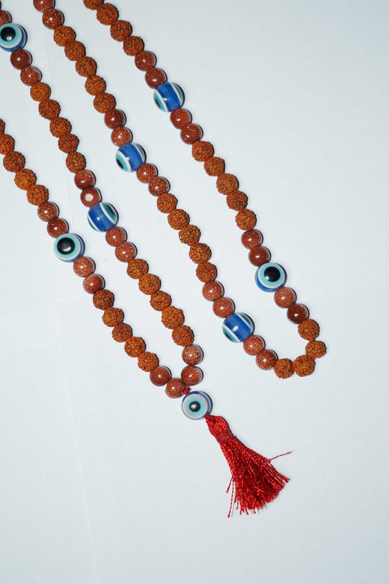 Energy Sunstone Mala Beads Necklace Blue Evil Eye