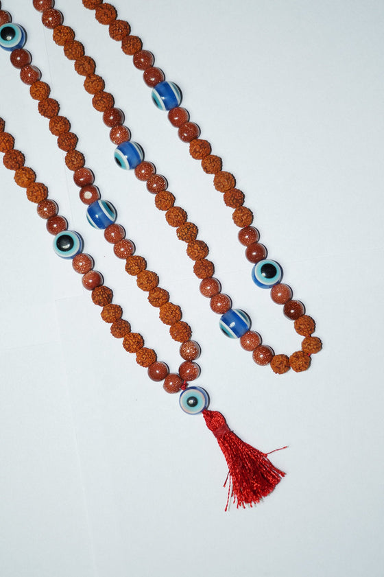 Invoking Energy Sunstone Mala Beads Necklace Blue Evil Eye