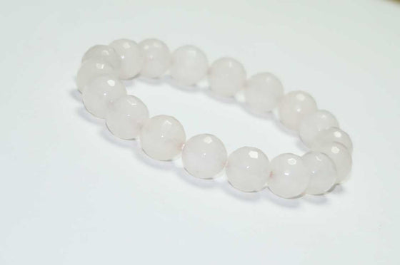 White Beaded Wrist Bracelet Diamond Cut Beads Yoga Mala