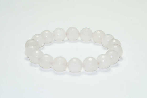 White Beaded Wrist Bracelet Diamond Cut Beads Yoga Mala