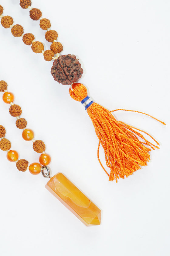 Yoga Mala Necklace Healing Reiki Carnelian Pendants Rudraksha Mala