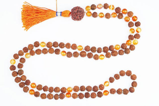 Yoga Mala Prayer Beads Japamala 108+1 Rudraksha Carnelian Yoga Happiness