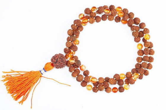 Yoga Mala Prayer Beads Japamala 108+1 Rudraksha Carnelian Yoga Happiness