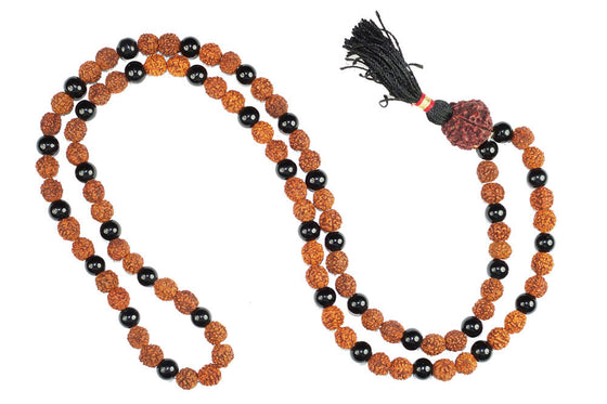 Mindfulness Yoga Mala Beads Shiva Rudraksha Black Agate Gemstone Mala