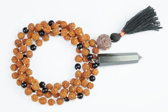 Yoga Mala Prayer 108+1 Beads Rudraksha Onyx Mala Meditation Chkara