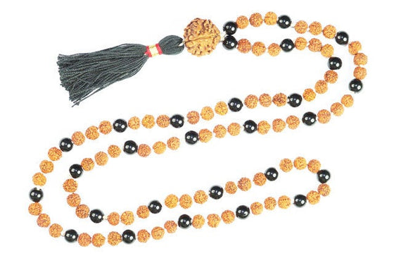 Yoga Mala Necklace Healing Prayer Beads Rudraksha Black Jade