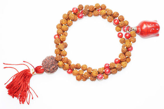 Yoga Mala Buddhist Knotted 108 Coral Rudraksha Japamala Mala