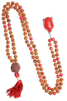  Yoga Mala Buddhist Knotted 108 Coral Rudraksha Japamala Mala