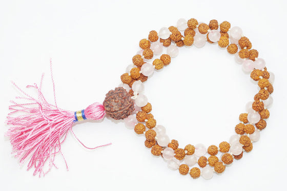 Yoga Mala Bead Healing Rose Quartz Beads Rudraksha Mala
