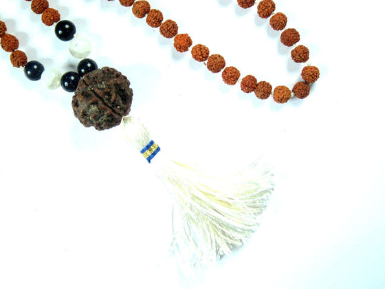 BALANCE Mala Beads Necklace Black Onyx Moon Stone Rudraksha