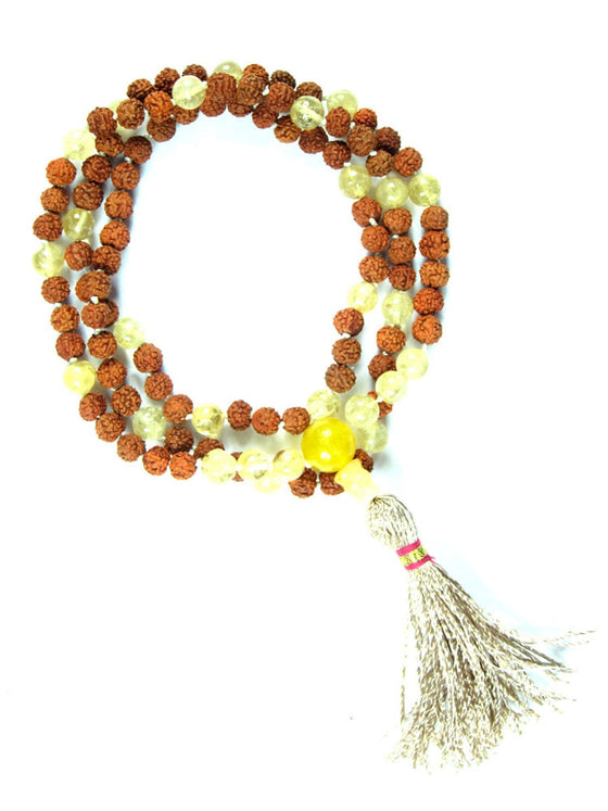 Hand Made Yellow Citrine Mala Beads Rudraksha Prayer Chakra Stone Mala