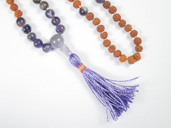 Yoga Mala Beads Amethyst Necklace Rudraksha 108 Energy Mala