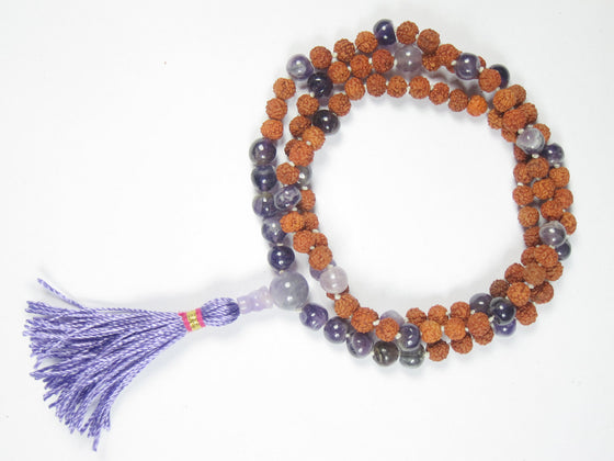 Yoga Mala Beads Amethyst Necklace Rudraksha 108 Energy Mala