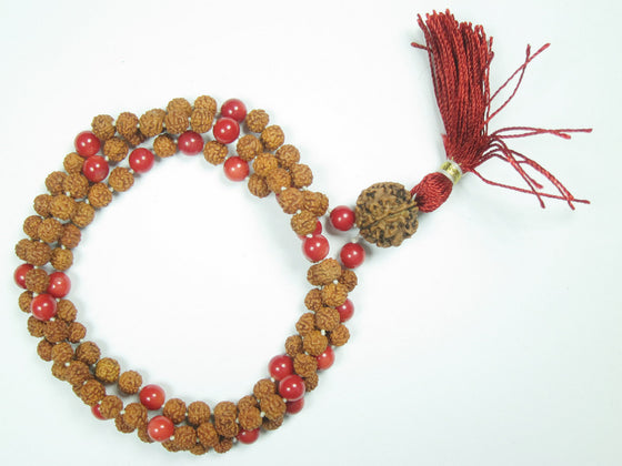 Meditation Prayer Mala Beads Red Coral Rudraksha Healing Chakra Mala