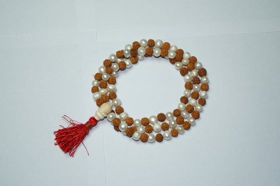 Yoga Mala beads Clearing Energies Pearl Moon Beads Rudraksha