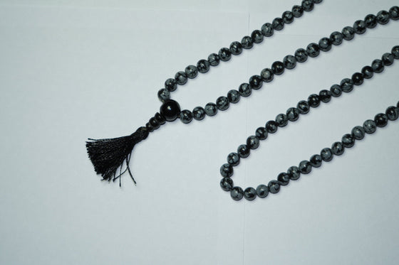 Healing Stone Snowflake Obsidian Mala Beads Energy Rieki Protection